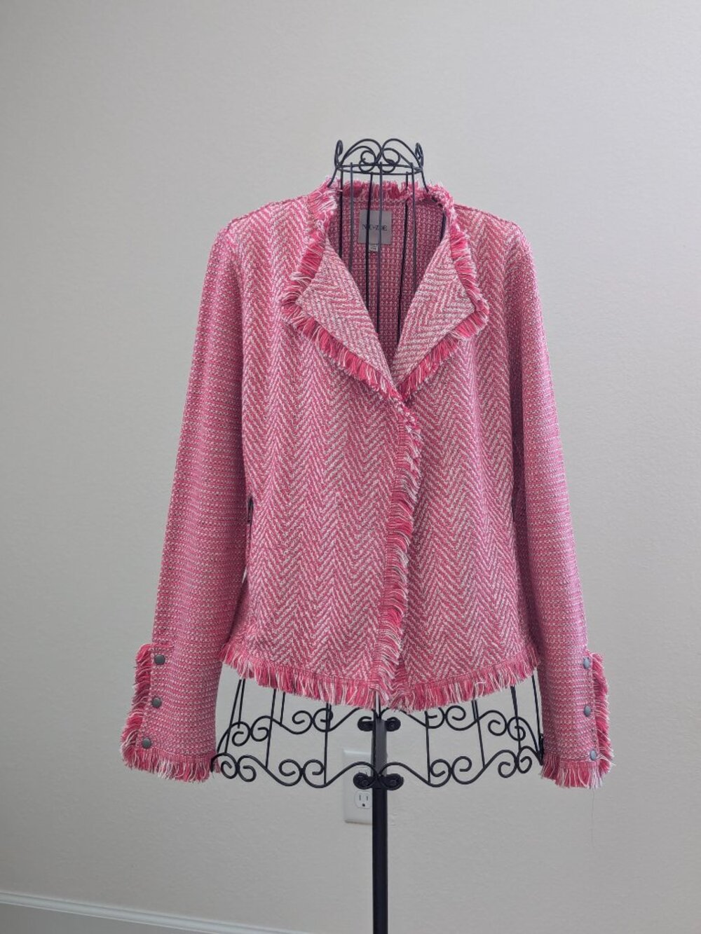 NIC+ZOE Fringed Mixed Knit Jacket Pink Petite M